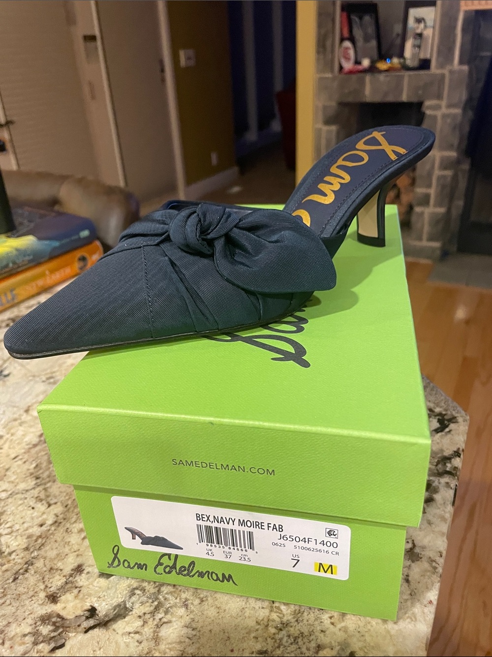 NWT Sam Edelman Navy Bex Knot Pointed-Toe Slip-On Mule
